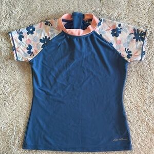 Eddie Bauer floral Rashguard  SZ M  10-12  blue SS